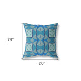 18" X 18" Aqua Blue Blown Seam Geometric Indoor Outdoor Throw Pillow