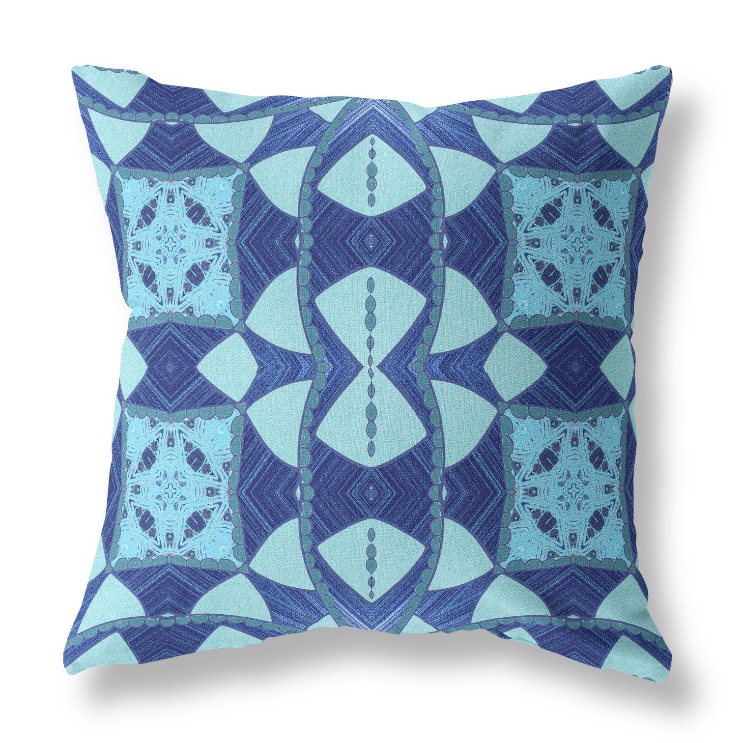 18" X 18" Blue Blown Seam Geometric Indoor Outdoor Throw Pillow