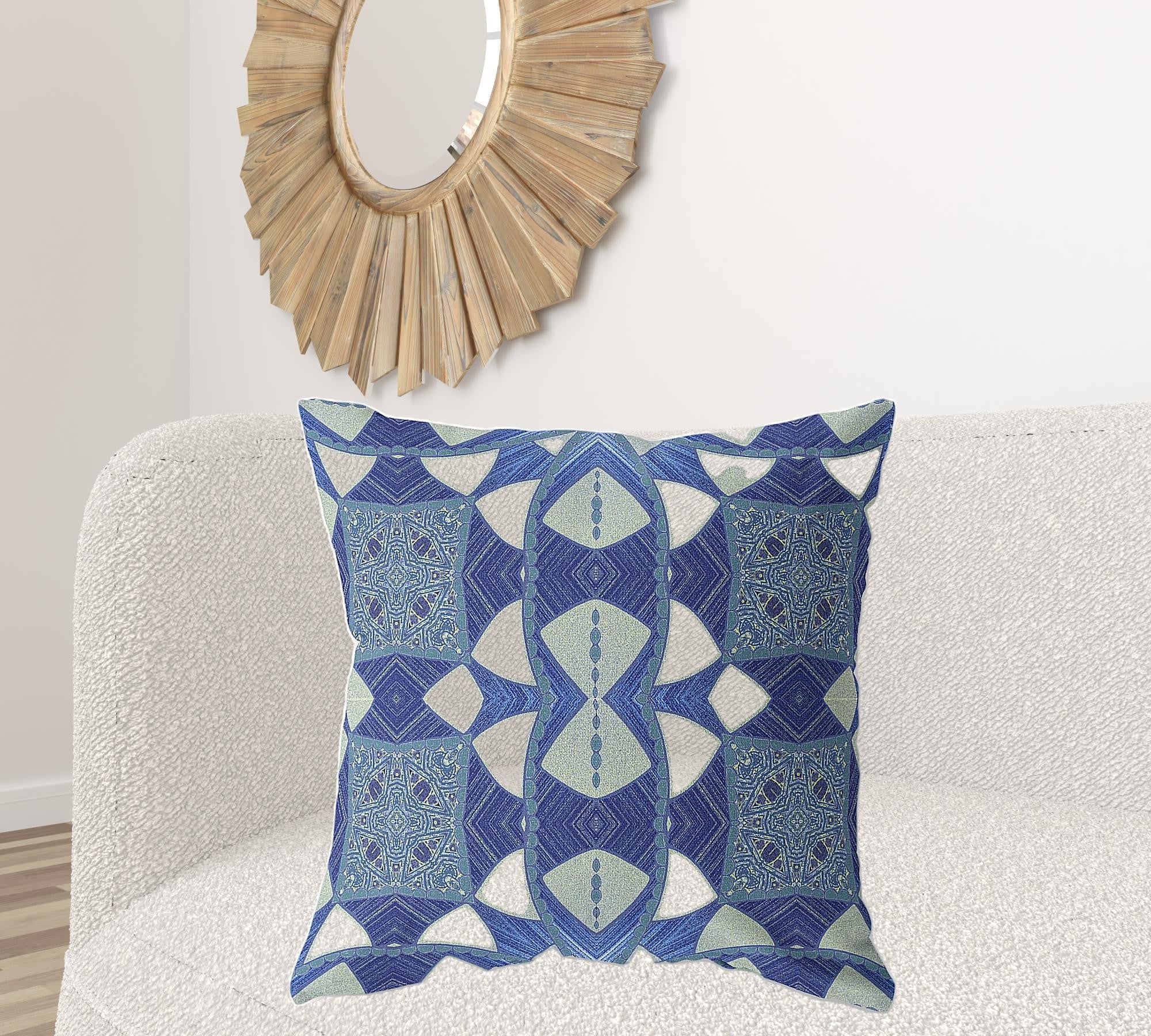 18" X 18" Dark Blue Blown Seam Geometric Indoor Outdoor Throw Pillow