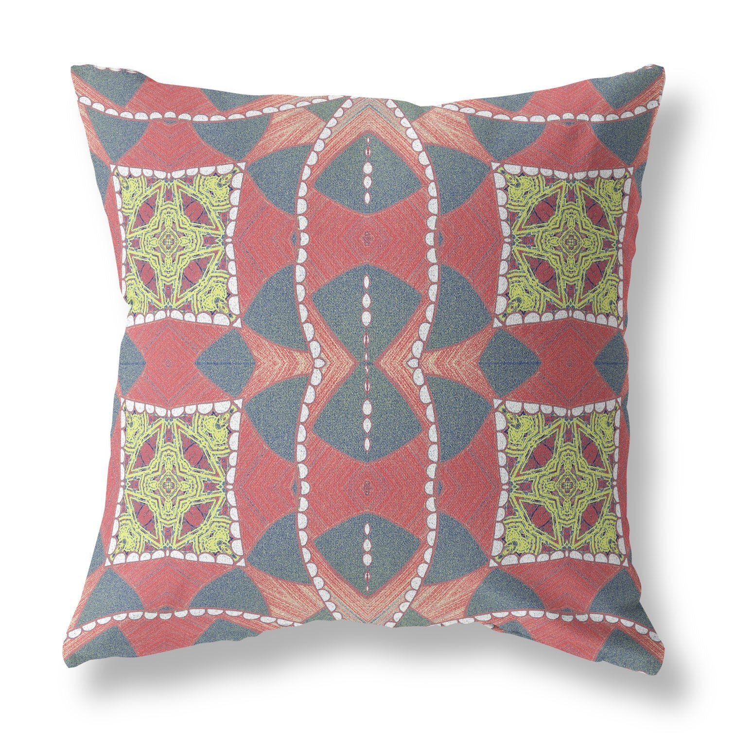 16" X 16" Red And Gray Blown Seam Geometric Indoor Outdoor Throw Pillow