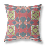 18" X 18" Red And Gray Blown Seam Geometric Indoor Outdoor Throw Pillow