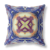 16" X 16" Blue And Cream Blown Seam Geometric Indoor Outdoor Throw Pillow