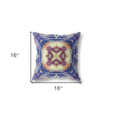 16" X 16" Blue And Cream Blown Seam Geometric Indoor Outdoor Throw Pillow