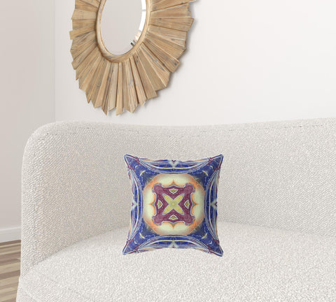 16" X 16" Blue And Cream Blown Seam Geometric Indoor Outdoor Throw Pillow