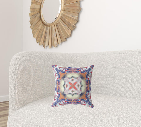 16" X 16" Blue And White Blown Seam Geometric Indoor Outdoor Throw Pillow