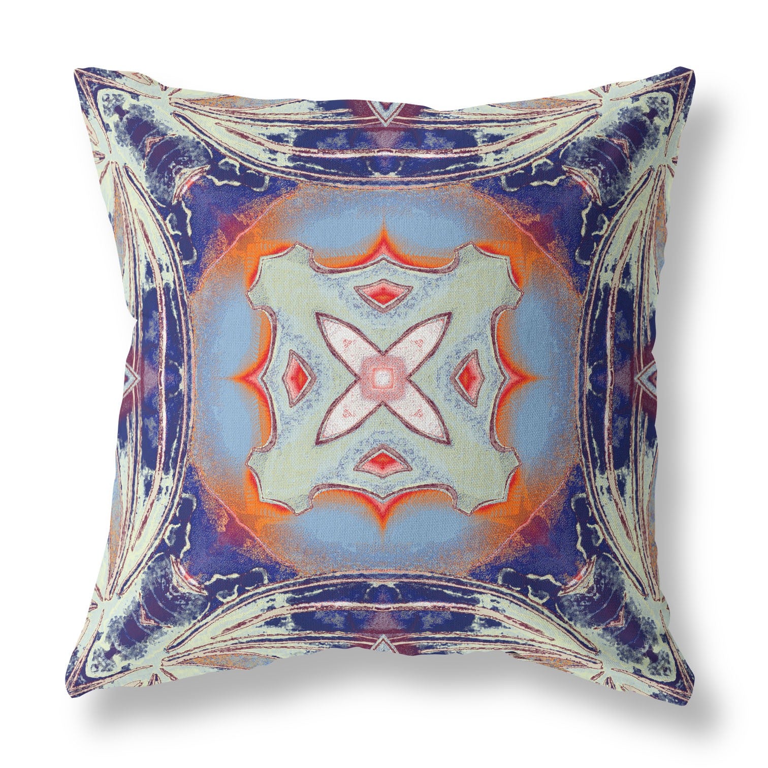 16" X 16" Cream And Orange Blown Seam Geometric Indoor Outdoor Throw Pillow