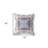 16" X 16" Cream And Blue Blown Seam Geometric Indoor Outdoor Throw Pillow