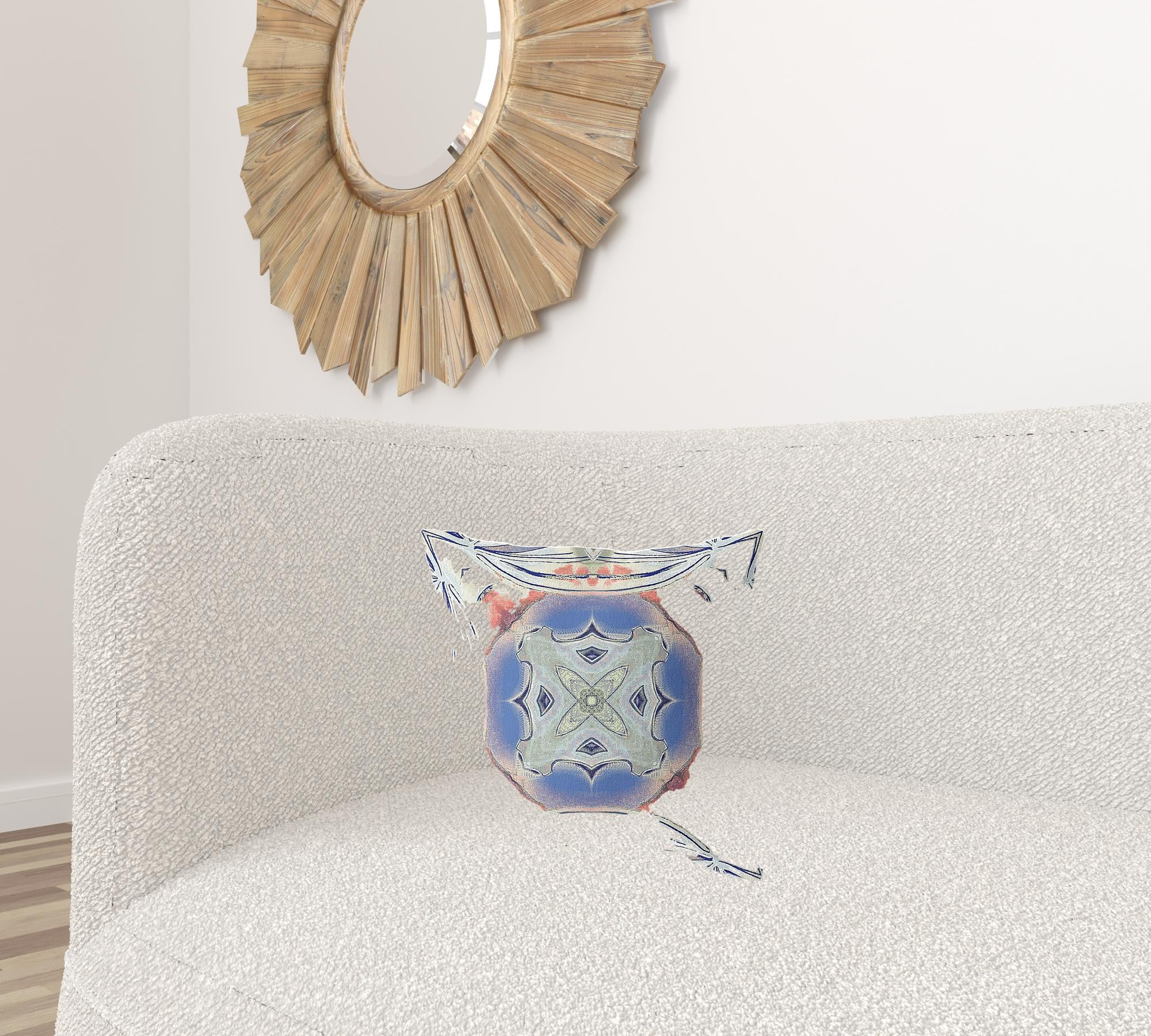 16" X 16" Cream And Blue Blown Seam Geometric Indoor Outdoor Throw Pillow