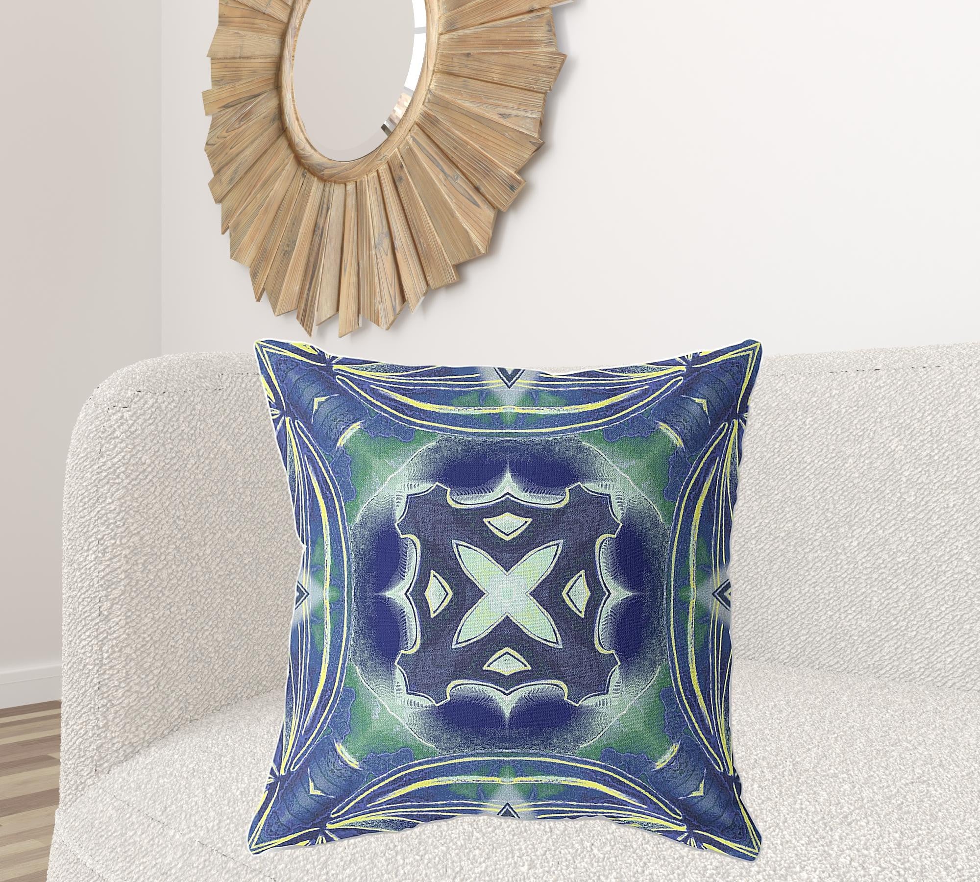 18" X 18" Evening Green Blown Seam Geometric Indoor Outdoor Throw Pillow