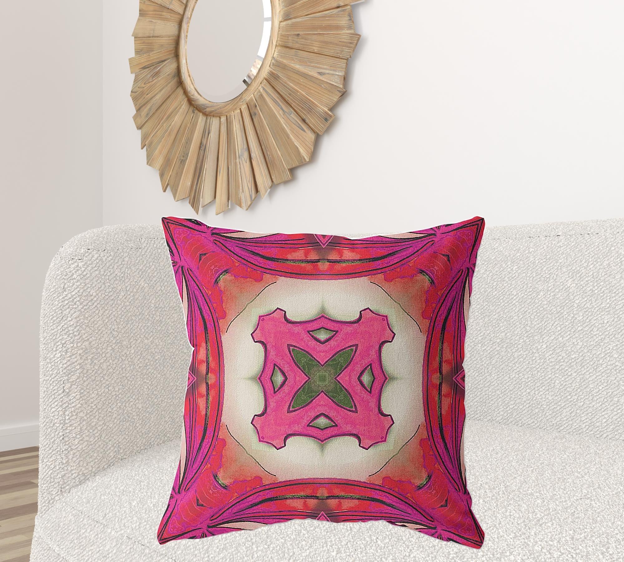 18" X 18" Hot Pink Blown Seam Geometric Indoor Outdoor Throw Pillow