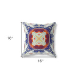 16" X 16" Indigo And White Blown Seam Geometric Indoor Outdoor Throw Pillow