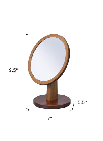 Brown Round Makeup Shaving Tabletop Mirror