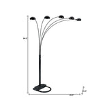 84" Black Five Light Arc Floor Lamp With Black Dome Shade