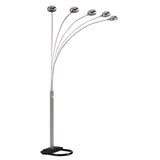 84" Nickel Five Lights Arc Floor Lamp With Nickel Dome Shade