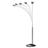 84" Nickel Five Lights Arc Floor Lamp With Nickel Dome Shade