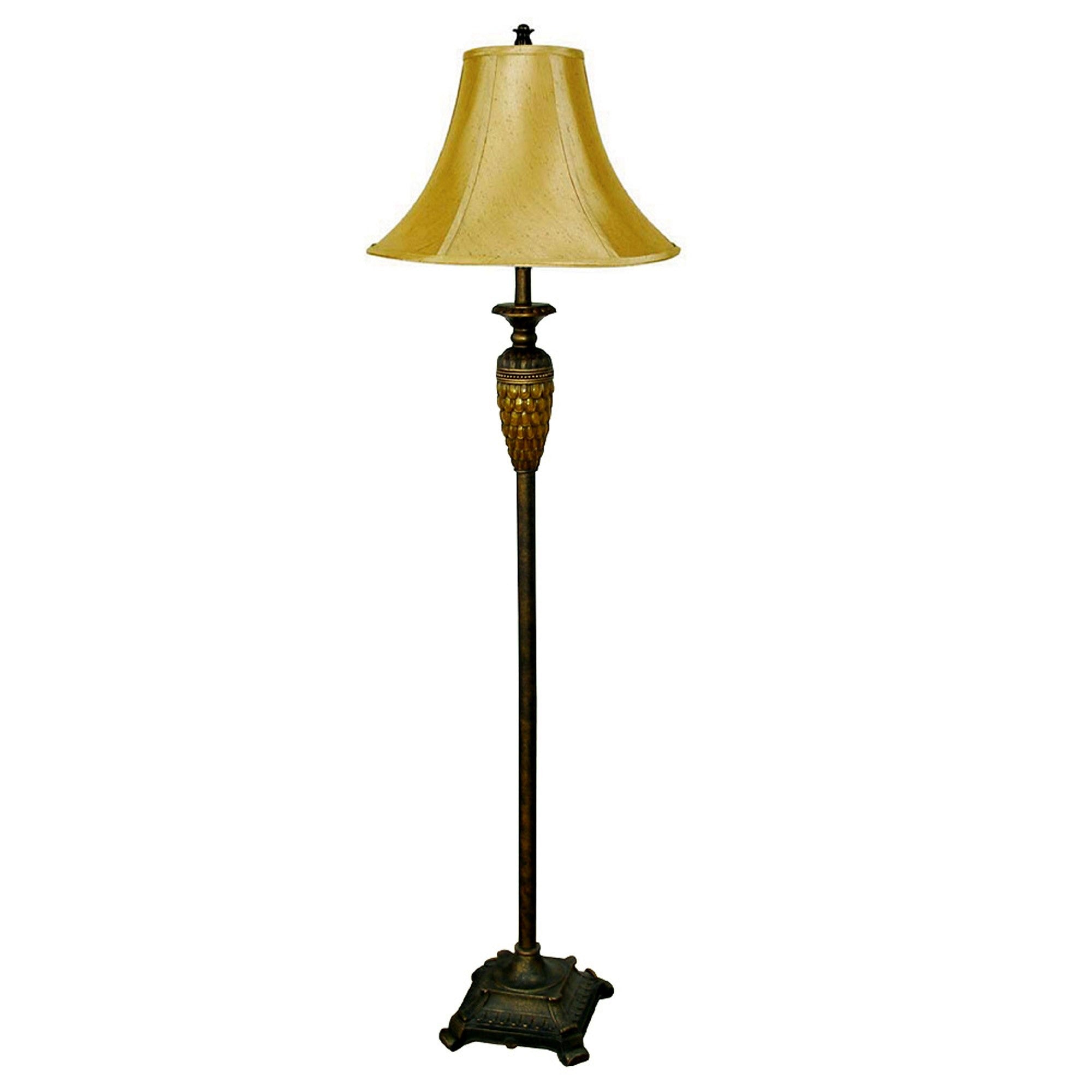 63" Brown And Gold Traditional Floor Lamp With Gold Bell Shade