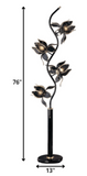 73" Black Four Light Floral Floor Lamp With Black and Gold Glass Shades