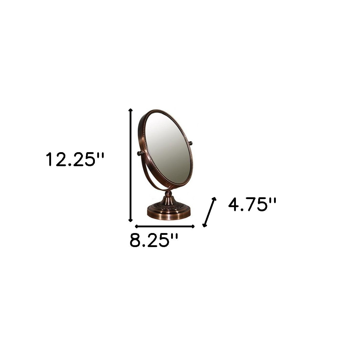 12" Copper Round Metal Framed Makeup Shaving Tabletop Mirror