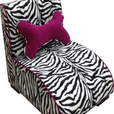 23" Zebra Print Upholstered Chaise Lounge Dog Bed with Pillow