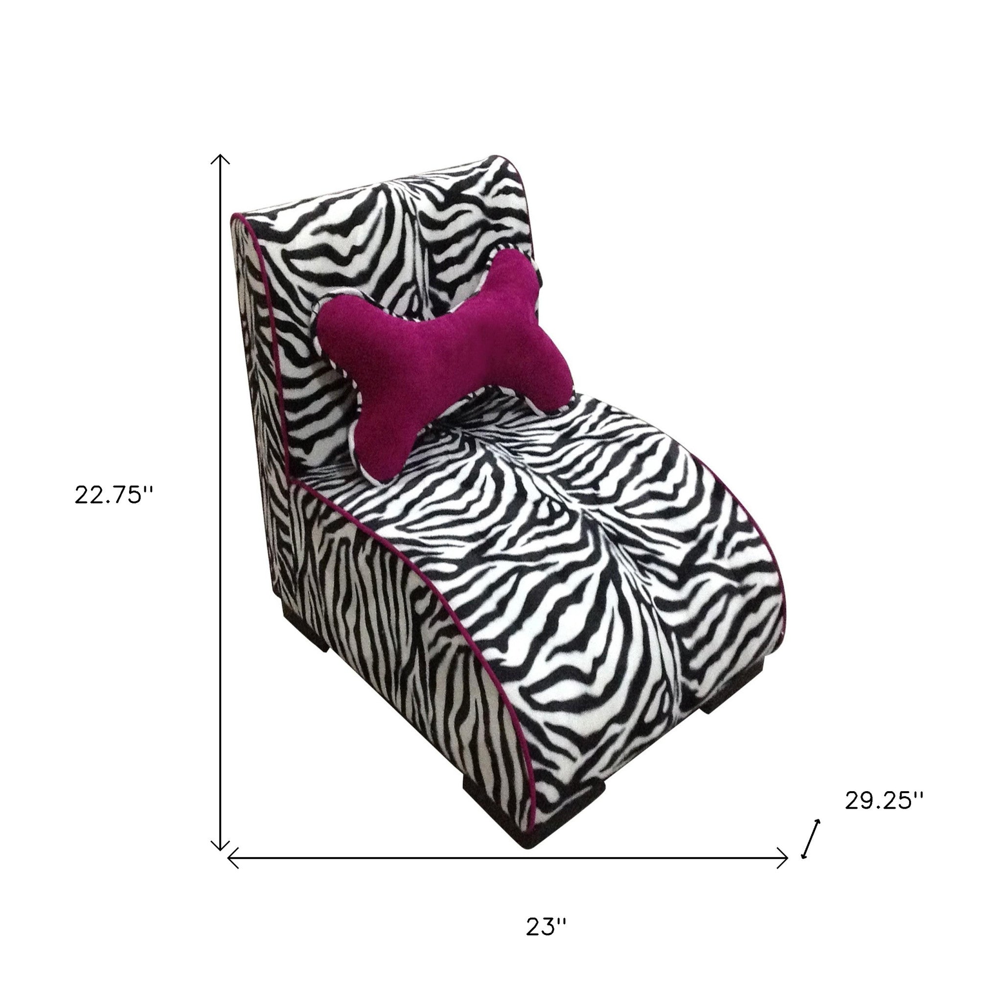 23" Zebra Print Upholstered Chaise Lounge Dog Bed with Pillow