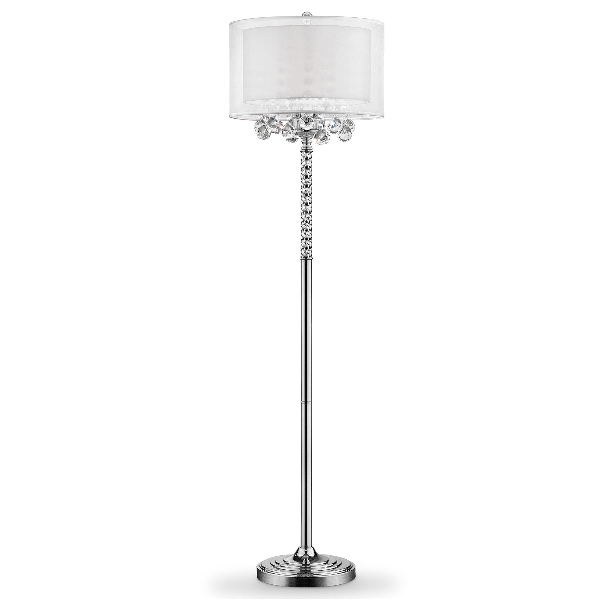 63" Steel Three Light Candelabra Floor Lamp With White Drum Shade