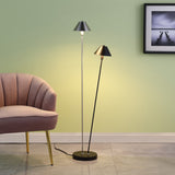 48" Nickel Two Lights LED Novelty Floor Lamp With Black And Silver Empire Shade