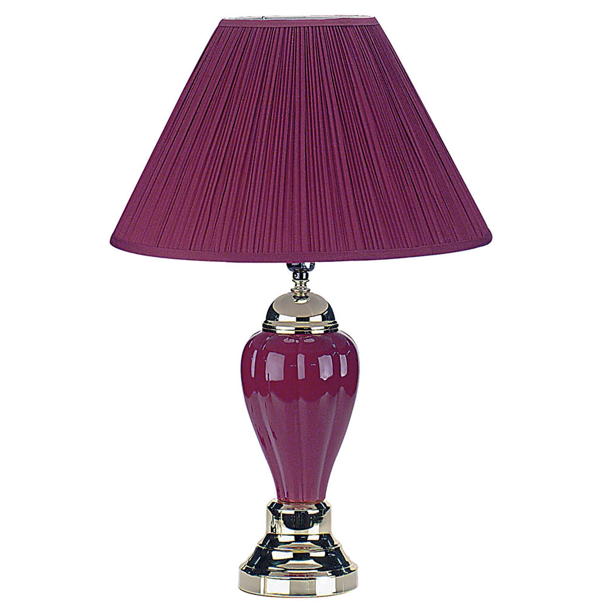 27" Silver Ceramic Bedside Table Lamp With Magenta Empire Shade