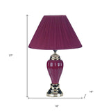 27" Silver Ceramic Bedside Table Lamp With Magenta Empire Shade