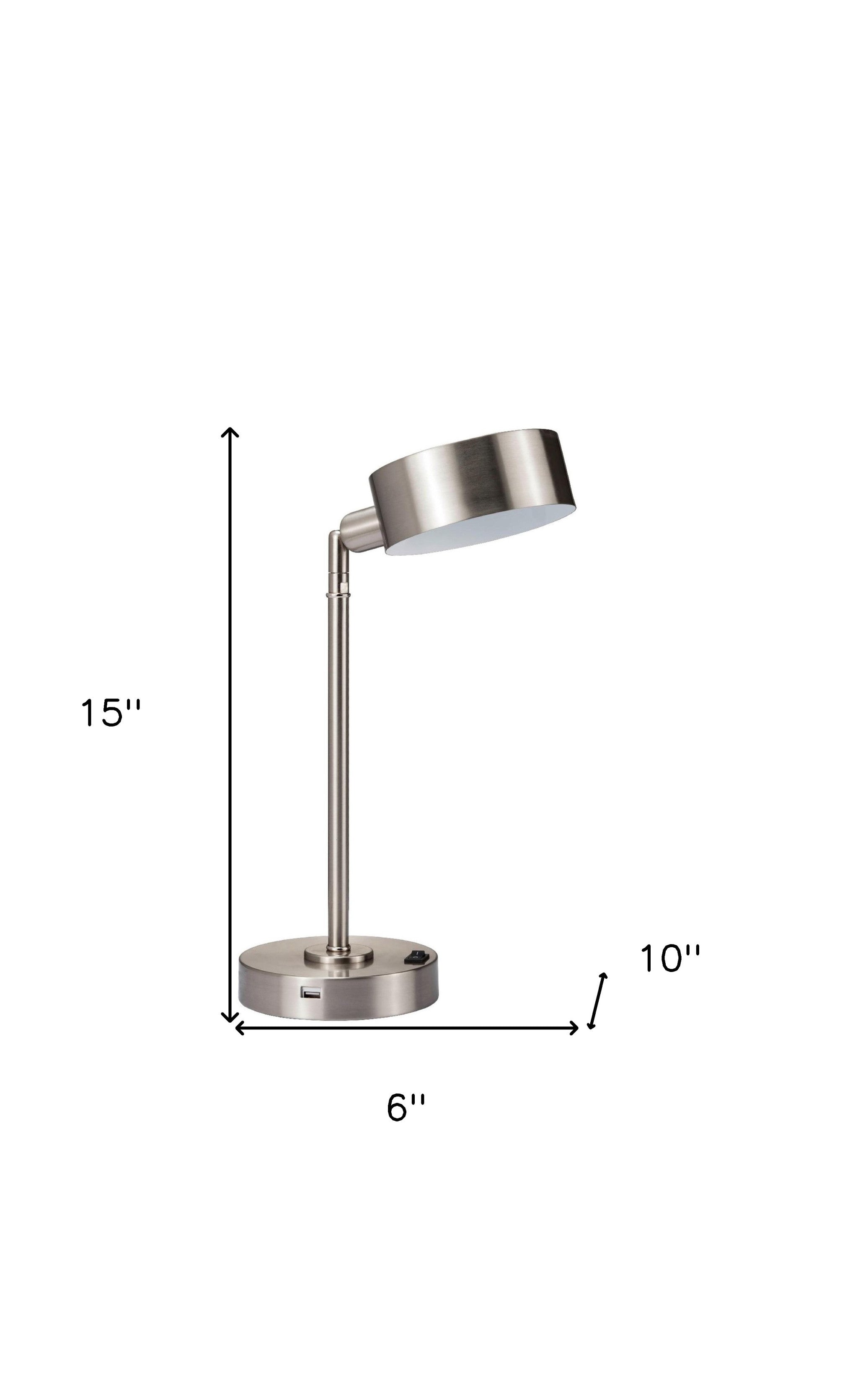 15" Silver Metal Bedside Table Lamp With Silver Shade