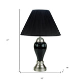 27" Black Ceramic Bedside Table Lamp With Black Shade