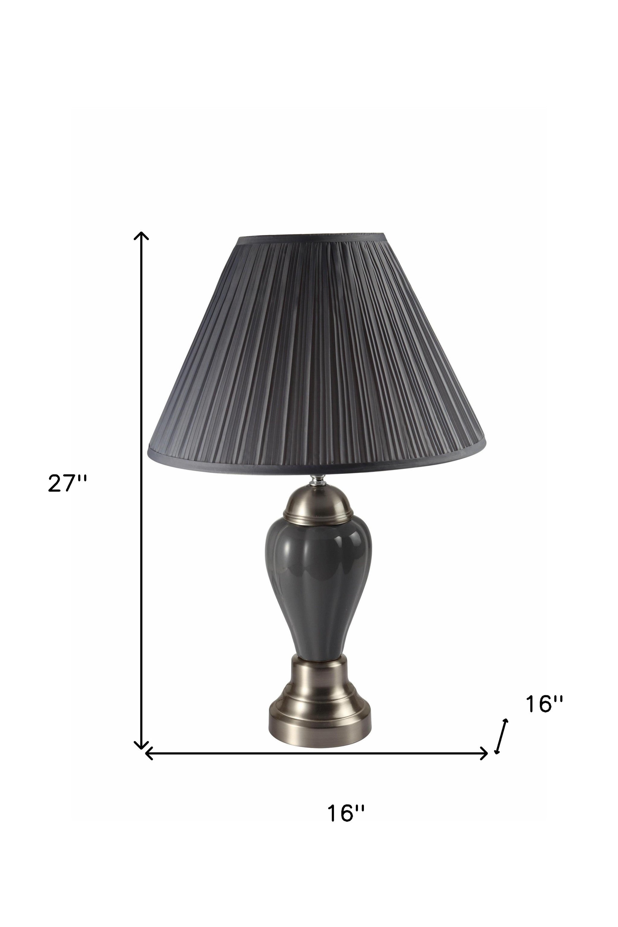 27" Gray Metal Bedside Table Lamp With Gray Shade