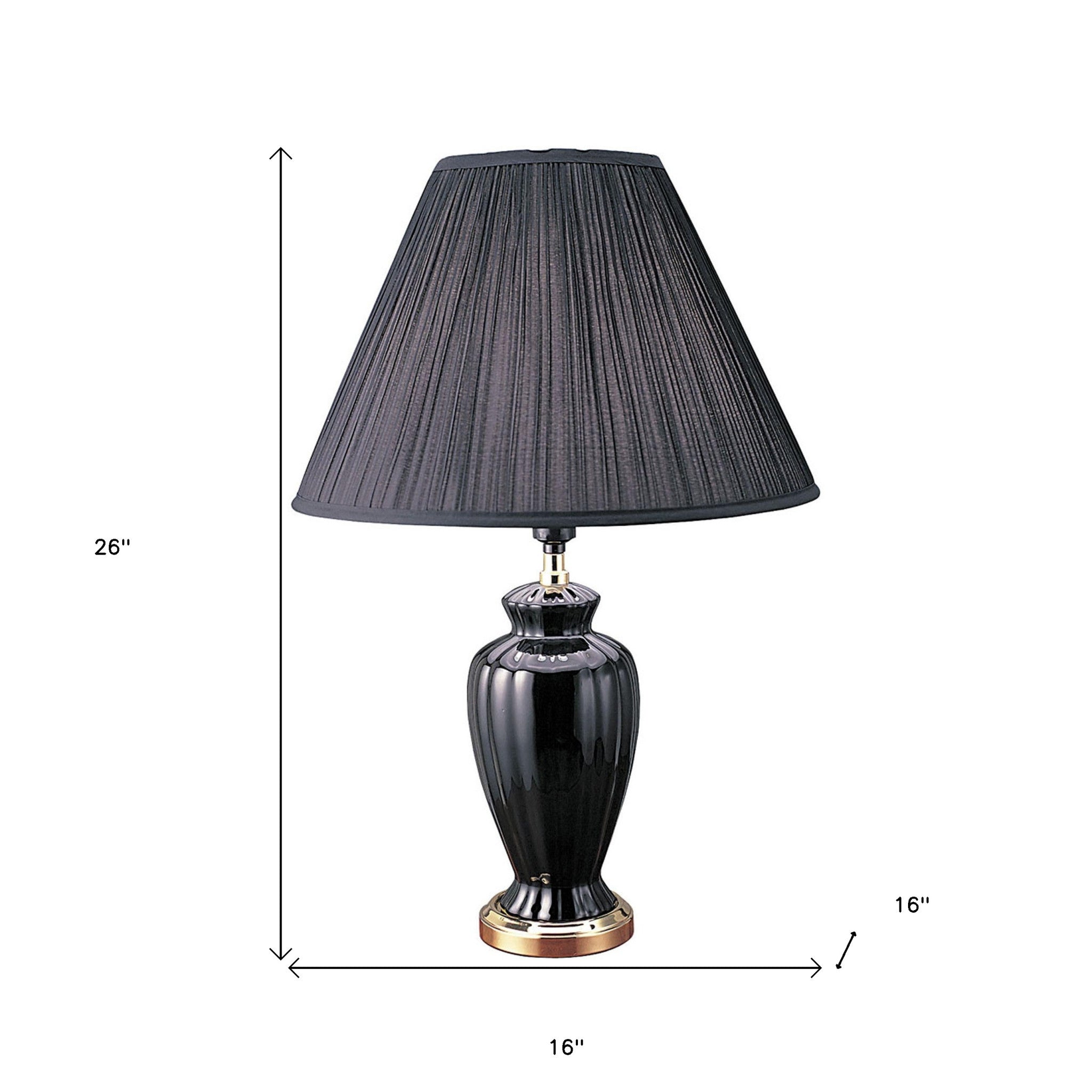 26" Gold Bedside Table Lamp With Black Empire Shade