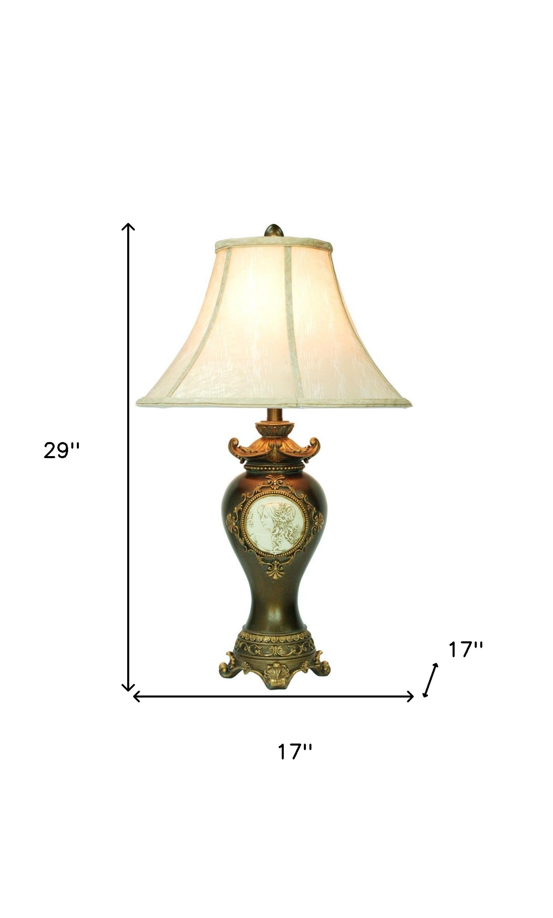 29" Brown Metal Bedside Table Lamp With Off-White Shade