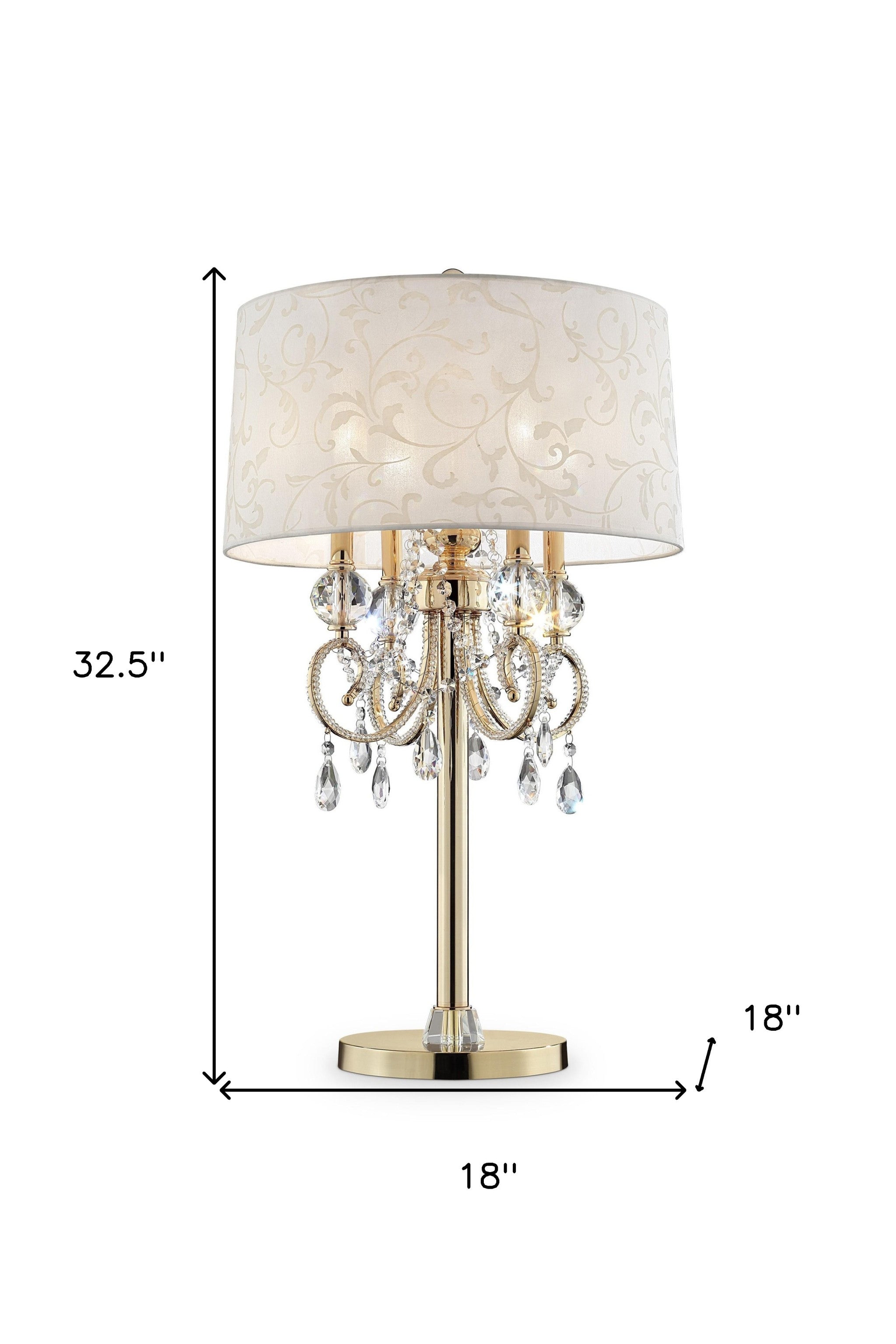 33" Gold Metal Four Light Bedside Table Lamp With Gold Shade