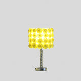 18" Silver Bedside Table Lamp With Yellow Flowers Drum Shade