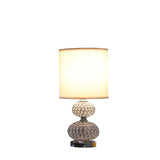 24" Chrome and Faux Crystal Double Orb Table Lamp With White Classic Drum Shade