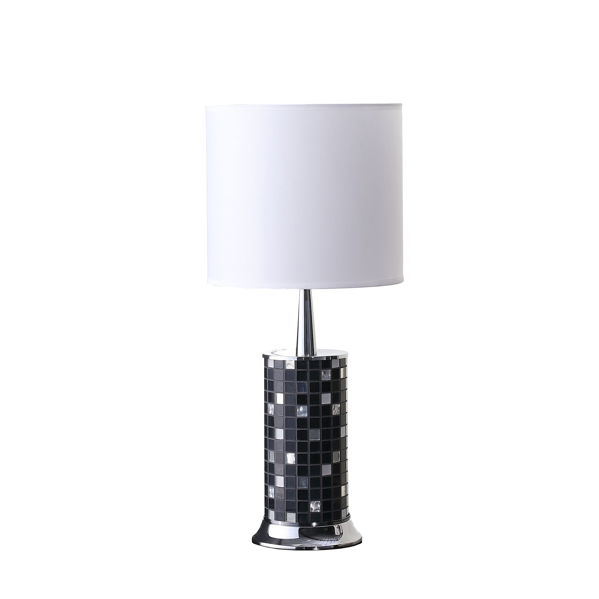 24" Silver Bedside Table Lamp With White Drum Shade