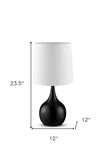 24" Black Metal Bedside Table Lamp With White Shade