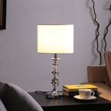 20" Silver Bedside Table Lamp With White Drum Shade