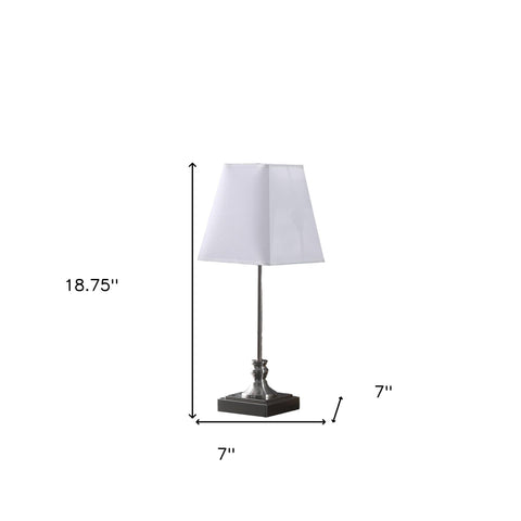 19" Silver Bedside Table Lamp With White Empire Shade