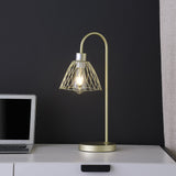 21" Gold Bedside Table Lamp With Gold Cage Shade