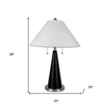 28" Black Metal Bedside Table Lamp With White Shade