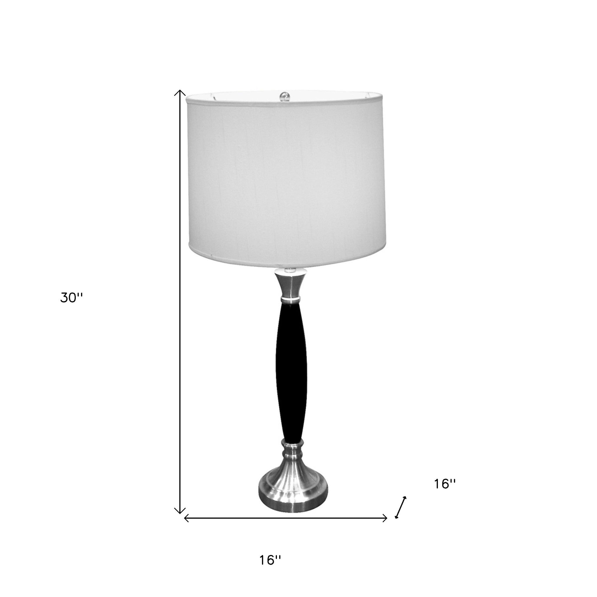 30" Black Solid Wood Bedside Table Lamp With White Shade
