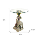 24" Brown And Clear Glass Round End Table