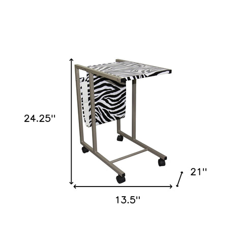14" Black and White and Silver Metal Writing Desk