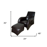 Lush Brown Leather Modern Armchair with Ottoman