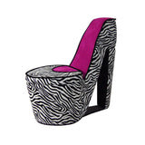 32" Black And White Faux Suede Animal Print Side Chair