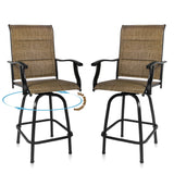 Set Of Two 51" Brown Metal Indoor Outdoor Bar Height Chairs With Footrest