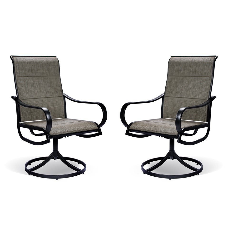 Set of Two Gray and Black Padded Sling Swivel Dining Chairs