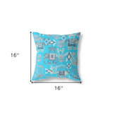 16" X 16" Bright Blue And Gray Broadcloth Floral Throw Pillow